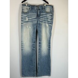 Affliction Blake Distressed Light Wash Straight Jeans Embroidered Men's